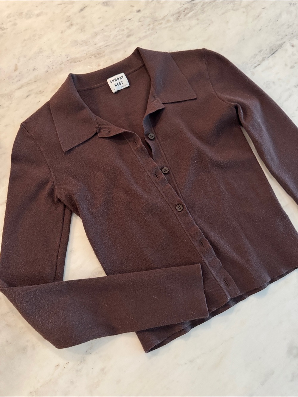 Sunday Best Dark Brown Long-Sleeve Button-Down Collared Cardigan